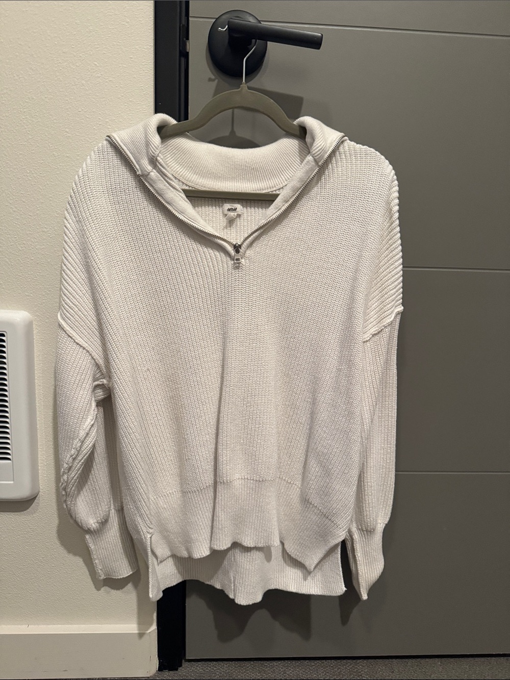 aerie Cream Half-Zip Cowl Sweater